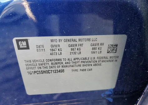 2012 Chevrolet Cruze Ls from USA, damaged, VIN 1G1PC5SH0C7123498